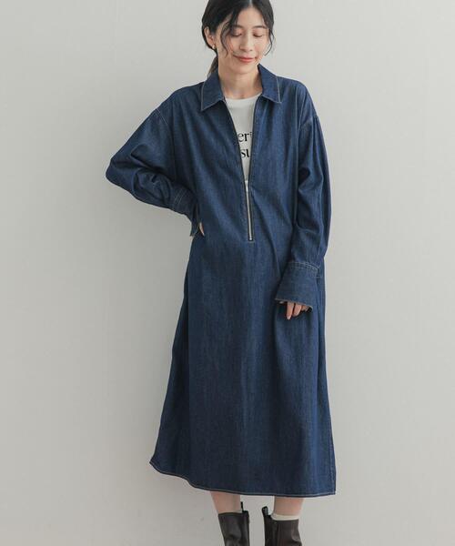 URBAN RESEARCH DOORS(アーバンリサーチドアーズ)の「フロントジップデニムワンピース(ワンピース・レディース・インディゴブルー/ワンウォッシュ・FREE)」の5枚目の写真