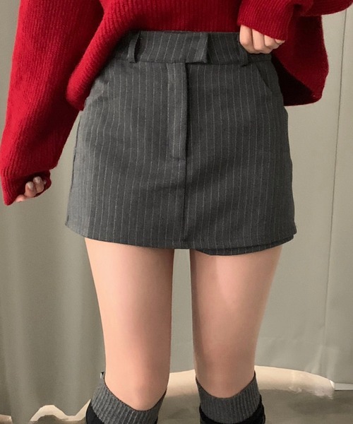 Aelina(エリナ)の「ストライプ柄ハイウエストショートキュロットスカート(その他パンツ・レディース・グレー/ブラック・M/S)」の11枚目の写真