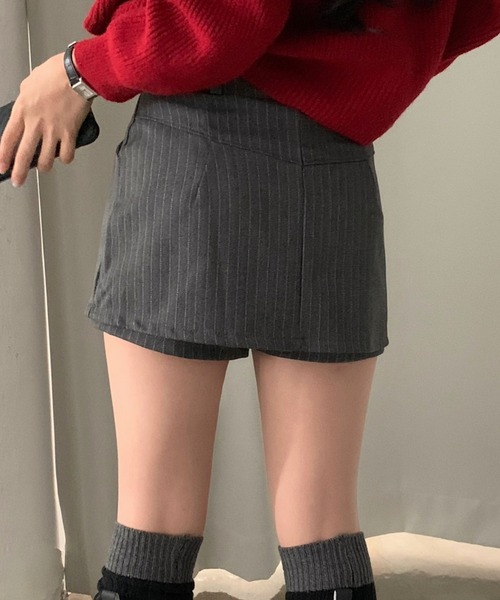 Aelina(エリナ)の「ストライプ柄ハイウエストショートキュロットスカート(その他パンツ・レディース・グレー/ブラック・M/S)」の10枚目の写真
