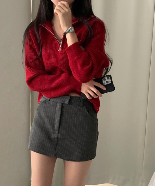 Aelina(エリナ)の「ストライプ柄ハイウエストショートキュロットスカート(その他パンツ・レディース・グレー/ブラック・M/S)」の9枚目の写真