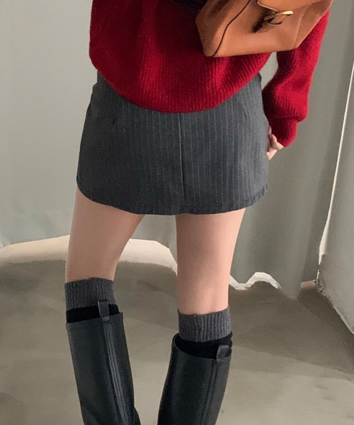 Aelina(エリナ)の「ストライプ柄ハイウエストショートキュロットスカート(その他パンツ・レディース・グレー/ブラック・M/S)」の7枚目の写真
