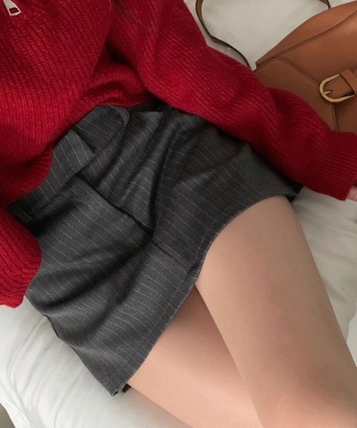 Aelina(エリナ)の「ストライプ柄ハイウエストショートキュロットスカート(その他パンツ・レディース・グレー/ブラック・M/S)」の6枚目の写真