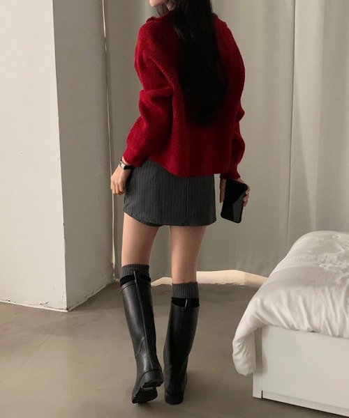 Aelina(エリナ)の「ストライプ柄ハイウエストショートキュロットスカート(その他パンツ・レディース・グレー/ブラック・M/S)」の3枚目の写真