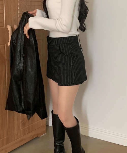 Aelina(エリナ)の「ストライプ柄ハイウエストショートキュロットスカート(その他パンツ・レディース・グレー/ブラック・M/S)」の20枚目の写真