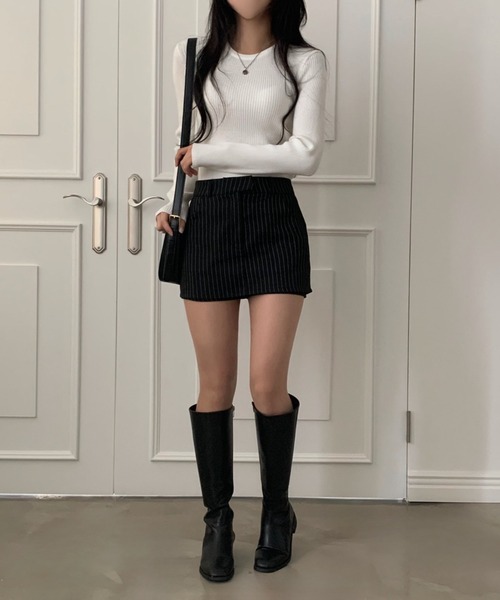 Aelina(エリナ)の「ストライプ柄ハイウエストショートキュロットスカート(その他パンツ・レディース・グレー/ブラック・M/S)」の15枚目の写真