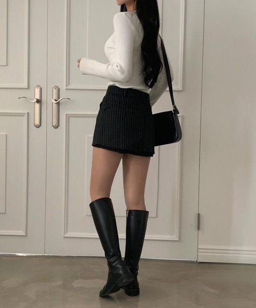 Aelina(エリナ)の「ストライプ柄ハイウエストショートキュロットスカート(その他パンツ・レディース・グレー/ブラック・M/S)」の14枚目の写真
