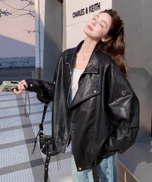 襟付きリラックスPUレザージャケット