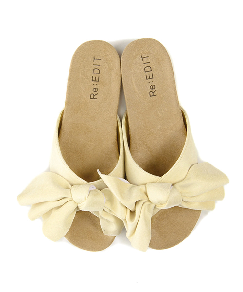 Re:EDIT（リエディ）の「【人気NO.1リラックスサンダル】フロントリボンコンフォートサンダルシューズ/フラットサンダル/シューズ[春夏新作][Re:EDIT/リエディ]（サンダル・レディース・ネイビー/ブラック/アイボリー/ホワイト系その他/ブラック系その他/シルバー/グレイッシュベージュ/ピンクベージュ/イエロー/レッド/グリーン/ホワイト×ブルー/ホワイト×ブラック・SMALL/X-SMALL/MEDIUM/XX-LARGE/X-LARGE/LARGE）」の2枚目の写真