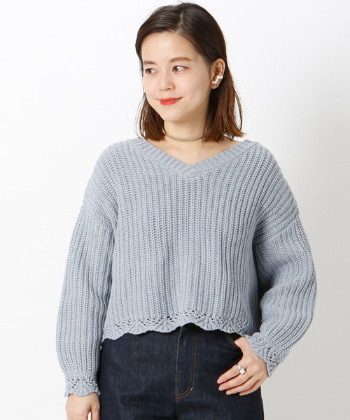 mystic（ミスティック）の「スカラップ使い畦プルオーバー（ニット/セーター・レディース・オフホワイト/ブルー/ブラック/ベージュ/ピンク・ﾌﾘ-）」の5枚目の写真