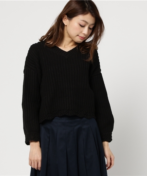 mystic（ミスティック）の「スカラップ使い畦プルオーバー（ニット/セーター・レディース・オフホワイト/ブルー/ブラック/ベージュ/ピンク・ﾌﾘ-）」の7枚目の写真