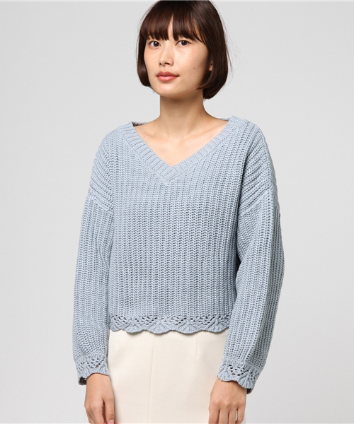 mystic（ミスティック）の「スカラップ使い畦プルオーバー（ニット/セーター・レディース・オフホワイト/ブルー/ブラック/ベージュ/ピンク・ﾌﾘ-）」の9枚目の写真