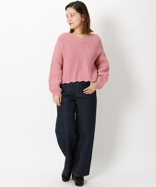 mystic（ミスティック）の「スカラップ使い畦プルオーバー（ニット/セーター・レディース・オフホワイト/ブルー/ブラック/ベージュ/ピンク・ﾌﾘ-）」の10枚目の写真