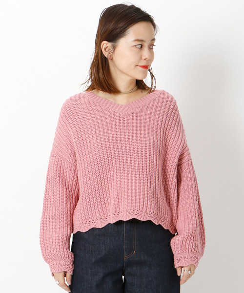 mystic（ミスティック）の「スカラップ使い畦プルオーバー（ニット/セーター・レディース・オフホワイト/ブルー/ブラック/ベージュ/ピンク・ﾌﾘ-）」の11枚目の写真