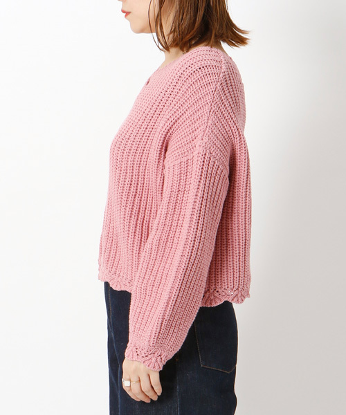 mystic（ミスティック）の「スカラップ使い畦プルオーバー（ニット/セーター・レディース・オフホワイト/ブルー/ブラック/ベージュ/ピンク・ﾌﾘ-）」の12枚目の写真