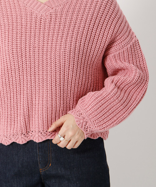 mystic（ミスティック）の「スカラップ使い畦プルオーバー（ニット/セーター・レディース・オフホワイト/ブルー/ブラック/ベージュ/ピンク・ﾌﾘ-）」の15枚目の写真