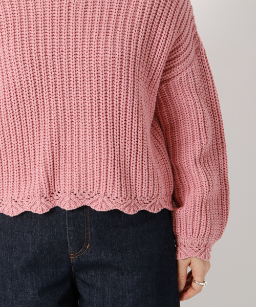 mystic（ミスティック）の「スカラップ使い畦プルオーバー（ニット/セーター・レディース・オフホワイト/ブルー/ブラック/ベージュ/ピンク・ﾌﾘ-）」の16枚目の写真