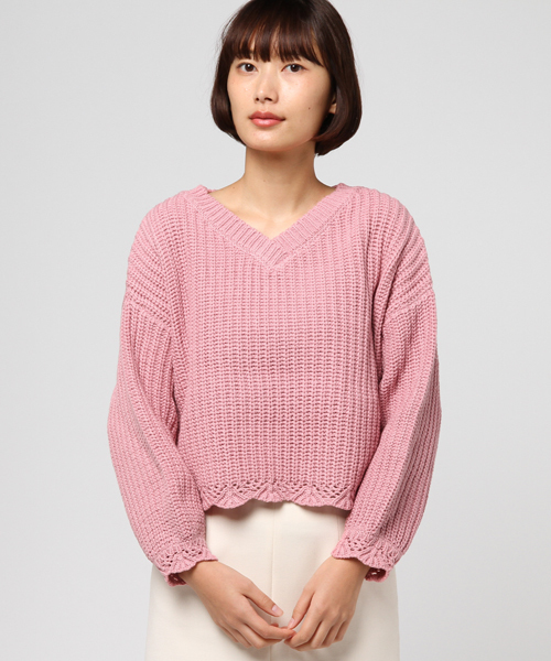 mystic（ミスティック）の「スカラップ使い畦プルオーバー（ニット/セーター・レディース・オフホワイト/ブルー/ブラック/ベージュ/ピンク・ﾌﾘ-）」の17枚目の写真