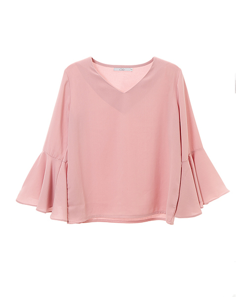 Color(カラー)の「Vネックラッフルスリーブブラウス(シャツ/ブラウス・レディース・ネイビー/ベビーピンク/グレー/ブラック/ベージュ/ホワイト・MEDIUM/SMALL)」の8枚目の写真