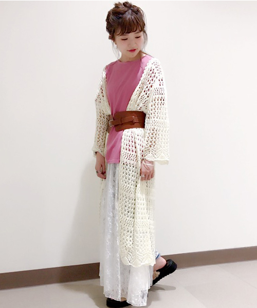 archives（アルシーヴ）の「カギ針編みロングカーディガン（カーディガン/ボレロ・レディース・レンガ/アイボリー/ブラック・MEDIUM）」の16枚目の写真