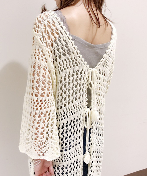 archives（アルシーヴ）の「カギ針編みロングカーディガン（カーディガン/ボレロ・レディース・レンガ/アイボリー/ブラック・MEDIUM）」の13枚目の写真