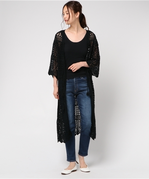 archives（アルシーヴ）の「カギ針編みロングカーディガン（カーディガン/ボレロ・レディース・レンガ/アイボリー/ブラック・MEDIUM）」の3枚目の写真