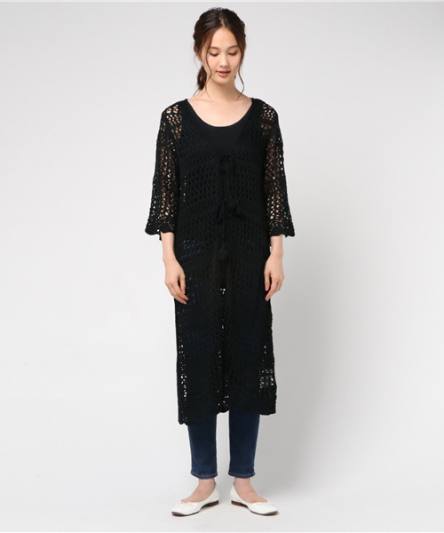 archives（アルシーヴ）の「カギ針編みロングカーディガン（カーディガン/ボレロ・レディース・レンガ/アイボリー/ブラック・MEDIUM）」の4枚目の写真