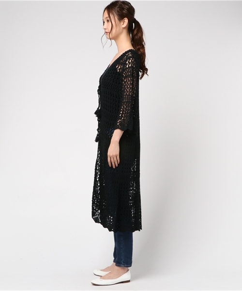 archives（アルシーヴ）の「カギ針編みロングカーディガン（カーディガン/ボレロ・レディース・レンガ/アイボリー/ブラック・MEDIUM）」の5枚目の写真