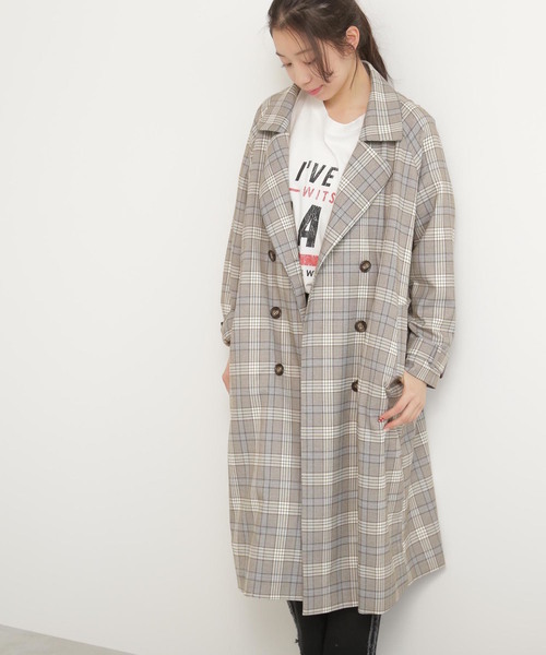 FREE'S MART(フリーズマート)の「◆グレンチェックトレンチコート(トレンチコート・レディース・グレー系その他/ベージュ系その他・SMALL/MEDIUM)」の1枚目の写真