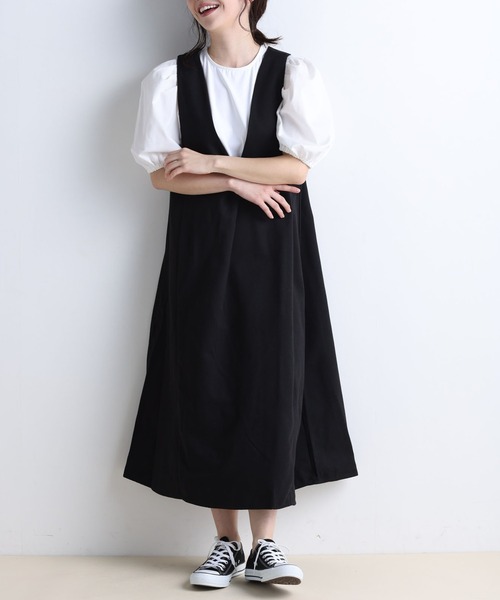 RANAN（ラナン）の「フレアーVネックジャンスカ（ジャンパースカート・レディース・ブラック/ダークグリーン/キャメル・L/M/LL）」の8枚目の写真