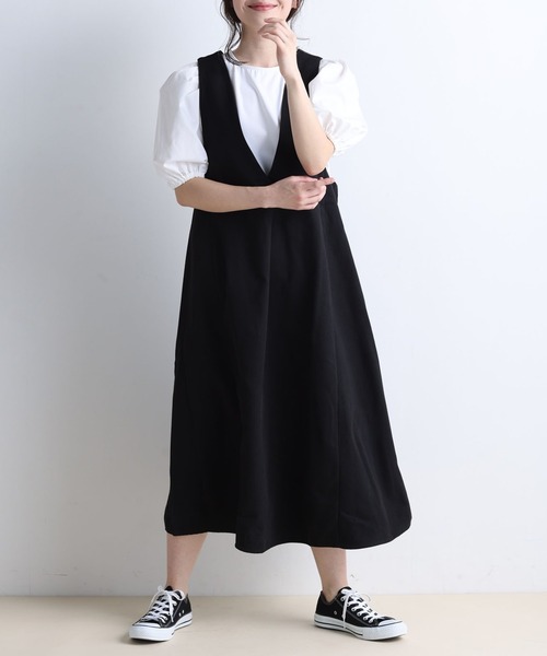 RANAN（ラナン）の「フレアーVネックジャンスカ（ジャンパースカート・レディース・ブラック/ダークグリーン/キャメル・L/M/LL）」の9枚目の写真