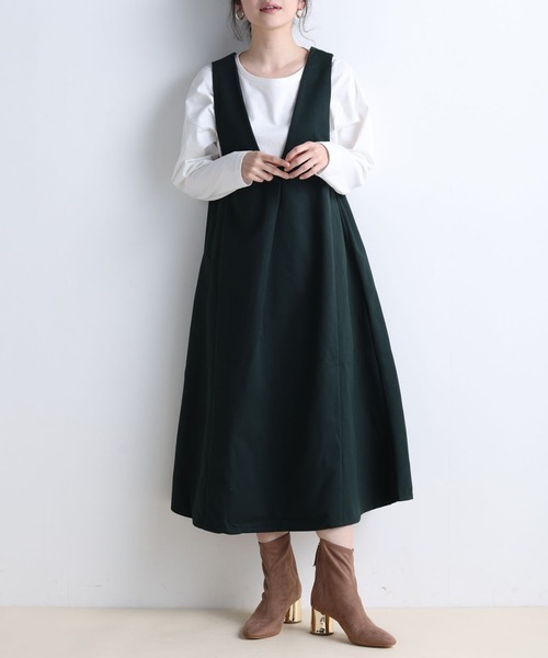 RANAN（ラナン）の「フレアーVネックジャンスカ（ジャンパースカート・レディース・ブラック/ダークグリーン/キャメル・L/M/LL）」の10枚目の写真