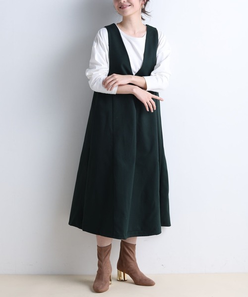 RANAN（ラナン）の「フレアーVネックジャンスカ（ジャンパースカート・レディース・ブラック/ダークグリーン/キャメル・L/M/LL）」の12枚目の写真