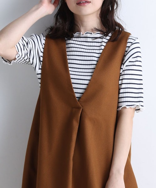 RANAN（ラナン）の「フレアーVネックジャンスカ（ジャンパースカート・レディース・ブラック/ダークグリーン/キャメル・L/M/LL）」の13枚目の写真