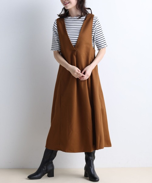 RANAN（ラナン）の「フレアーVネックジャンスカ（ジャンパースカート・レディース・ブラック/ダークグリーン/キャメル・L/M/LL）」の14枚目の写真