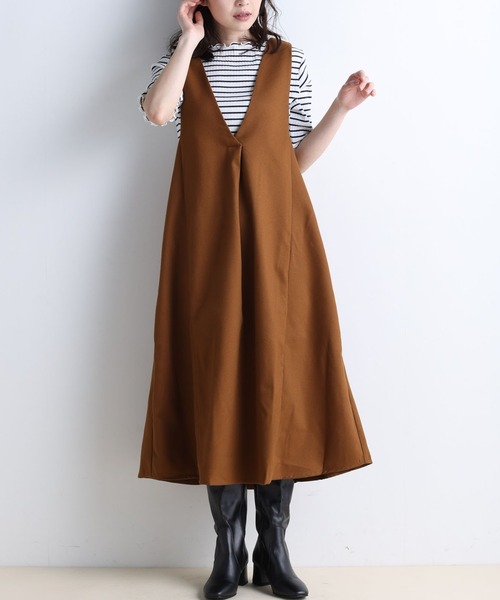 RANAN（ラナン）の「フレアーVネックジャンスカ（ジャンパースカート・レディース・ブラック/ダークグリーン/キャメル・L/M/LL）」の15枚目の写真