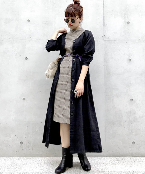 archives（アルシーヴ）の「2WAYベルテッドギャザー長袖ワンピース（ワンピース・レディース・ブラック/ベージュ/カーキ・MEDIUM）」の9枚目の写真