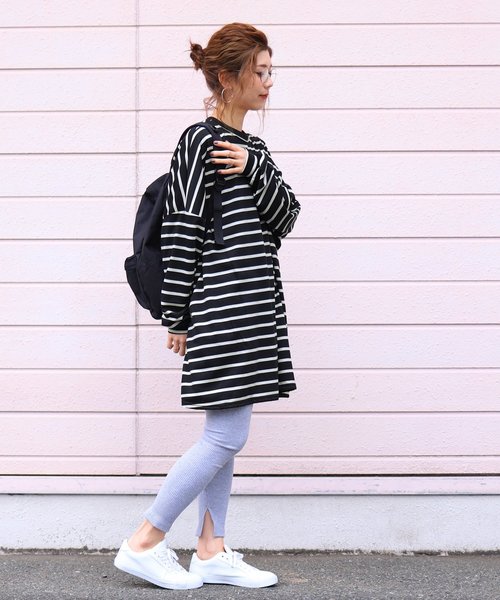 reca（レカ）の「ビッグシルエットボーダーカットソー（ワンピース・レディース・ホワイト系その他/ブラック系その他/グレー系その他・FREE）」の9枚目の写真