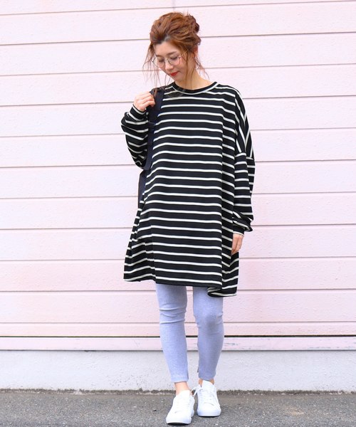 reca（レカ）の「ビッグシルエットボーダーカットソー（ワンピース・レディース・ホワイト系その他/ブラック系その他/グレー系その他・FREE）」の5枚目の写真