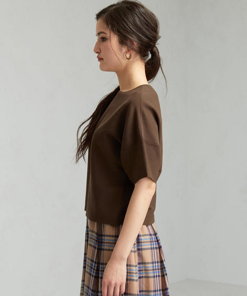 green label relaxing（グリーンレーベルリラクシング）の「[手洗い可能] FM ソウバリ ドルマン ショートスリーブ ニット（ニット/セーター・レディース・ブラック/ダークブラウン/オフホワイト/ピンク・FREE）」の14枚目の写真