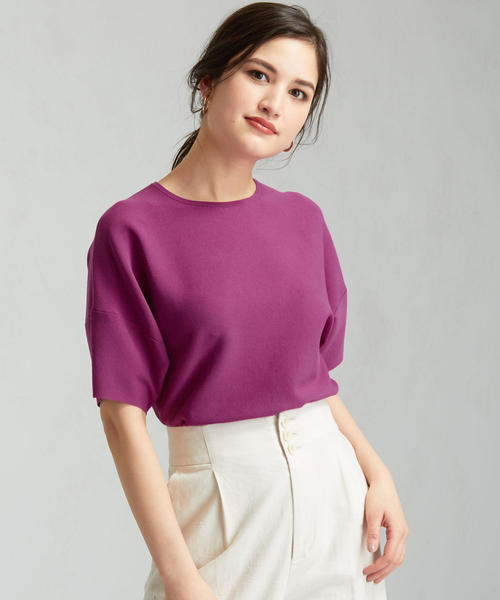 green label relaxing（グリーンレーベルリラクシング）の「[手洗い可能] FM ソウバリ ドルマン ショートスリーブ ニット（ニット/セーター・レディース・ブラック/ダークブラウン/オフホワイト/ピンク・FREE）」の8枚目の写真