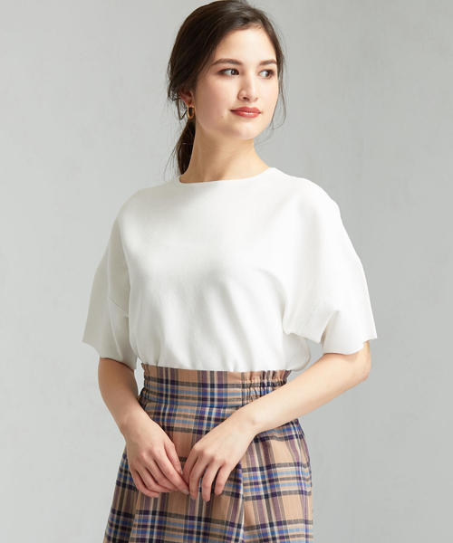 green label relaxing（グリーンレーベルリラクシング）の「[手洗い可能] FM ソウバリ ドルマン ショートスリーブ ニット（ニット/セーター・レディース・ブラック/ダークブラウン/オフホワイト/ピンク・FREE）」の7枚目の写真