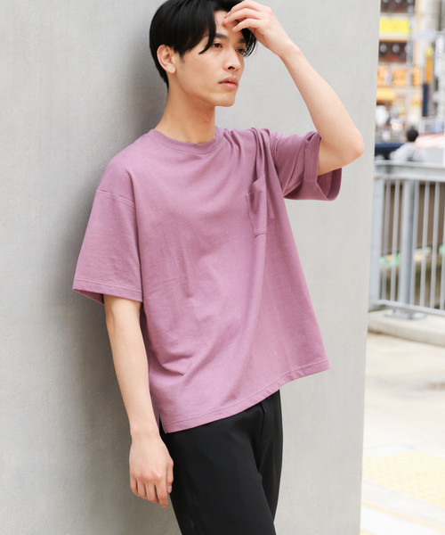 LAKOLE（ラコレ）の「ミニ裏毛半袖カットソー / LAKOLE（Tシャツ/カットソー・メンズ・ネイビー/ベージュ/チャコール/パープル/オフホワイト/サックスブルー/グリーン/ブラウン・MEDIUM/LARGE）」の8枚目の写真