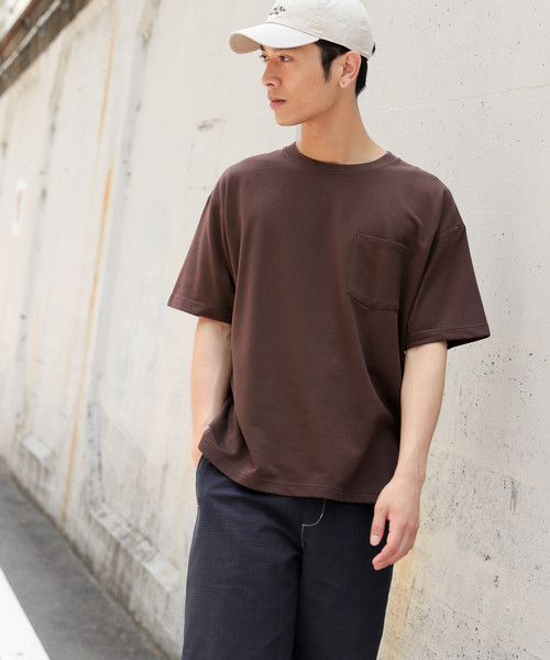 LAKOLE（ラコレ）の「ミニ裏毛半袖カットソー / LAKOLE（Tシャツ/カットソー・メンズ・ネイビー/ベージュ/チャコール/パープル/オフホワイト/サックスブルー/グリーン/ブラウン・MEDIUM/LARGE）」の3枚目の写真