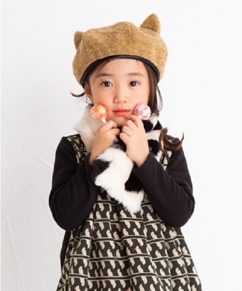 nino（ニノ）の「ねこ耳ベレー帽（ハンチング/ベレー帽・キッズ・アイボリー/ブラック/ベージュ・S/M/L）」の3枚目の写真