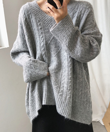 【chuclla】Vカット ケーブルニット ビッグシルエット chw844