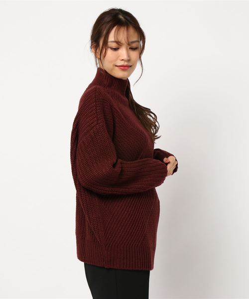 archives(アルシーヴ)の「片畦バイヤス柄ハイネック(ニット/セーター・レディース・ネイビー/ブラウン/オフホワイト・MEDIUM)」の4枚目の写真