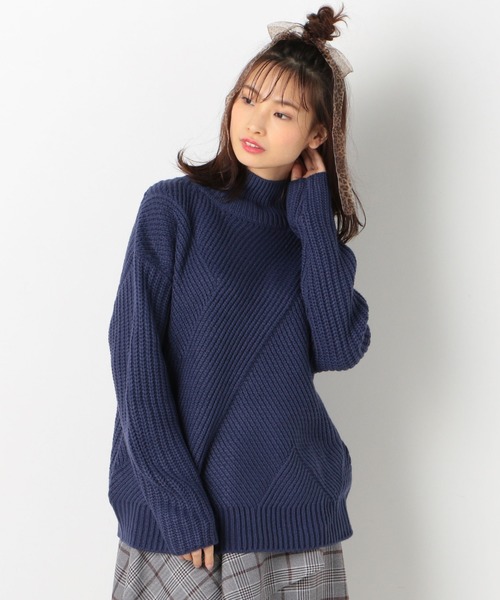 archives(アルシーヴ)の「片畦バイヤス柄ハイネック(ニット/セーター・レディース・ネイビー/ブラウン/オフホワイト・MEDIUM)」の3枚目の写真