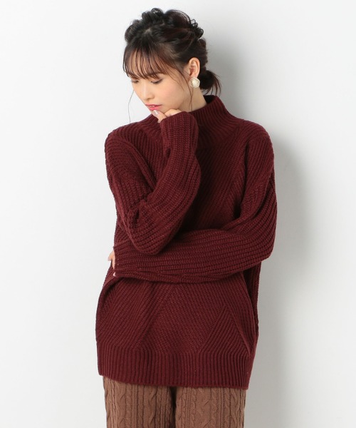 archives(アルシーヴ)の「片畦バイヤス柄ハイネック(ニット/セーター・レディース・ネイビー/ブラウン/オフホワイト・MEDIUM)」の1枚目の写真