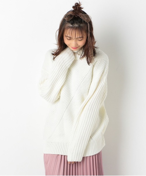 archives(アルシーヴ)の「片畦バイヤス柄ハイネック(ニット/セーター・レディース・ネイビー/ブラウン/オフホワイト・MEDIUM)」の2枚目の写真