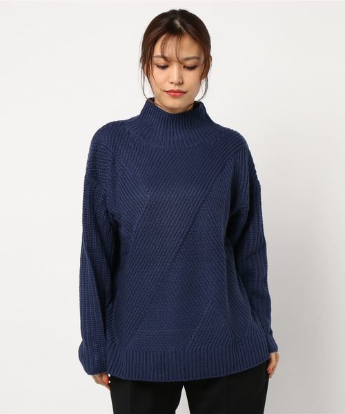 archives(アルシーヴ)の「片畦バイヤス柄ハイネック(ニット/セーター・レディース・ネイビー/ブラウン/オフホワイト・MEDIUM)」の8枚目の写真